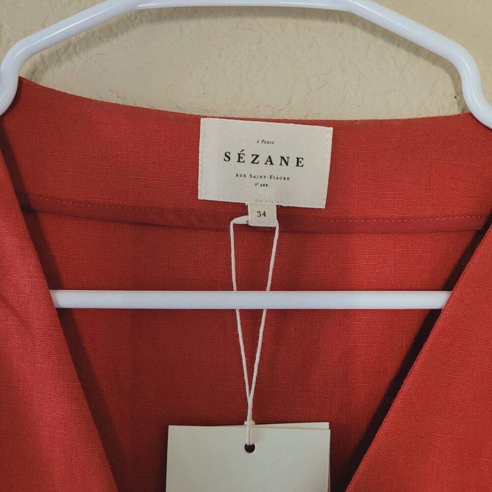 Sezane Rust Red Wrap-Style Midi Dress - Picture 3 of 9